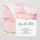 Roze Blush Agate met Gold Ribbon Elegant Birthday Save The Date (Voorkant / Achterkant)