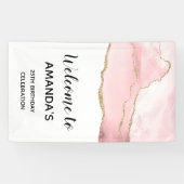 Roze Blush Agate met Gold Ribbon Elegant Birthday Spandoek (Horizontaal)