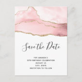 Roze Blush Agate met Gold Ribbon Elegant Birthday Uitnodiging Briefkaart (Voorkant)