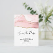 Roze Blush Agate met Gold Ribbon Elegant Birthday Uitnodiging Briefkaart (Staand voorkant)