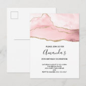 Roze Blush Agate met Gold Ribbon Elegant Birthday Uitnodiging Briefkaart (Voorkant / Achterkant)