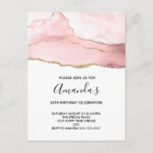 Roze Blush Agate met Gold Ribbon Elegant Birthday Uitnodiging Briefkaart (Voorkant)