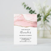 Roze Blush Agate met Gold Ribbon Elegant Birthday Uitnodiging Briefkaart (Staand voorkant)