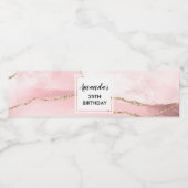 Roze Blush Agate met Gold Ribbon Elegant Birthday Waterfles Etiket (Enkel label)
