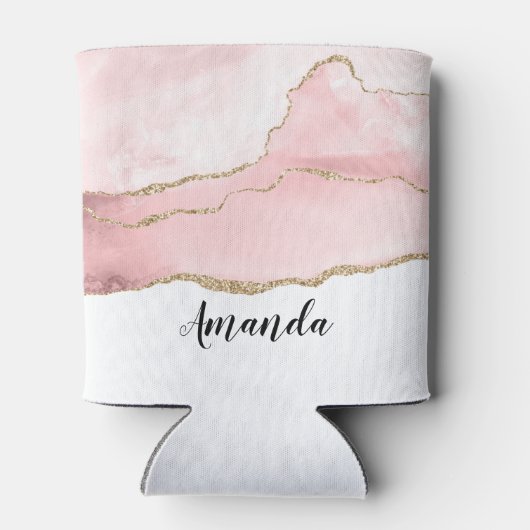 Roze Blush Agate met Gold Ribbon Elegant Blikjeskoeler (Achterkant)