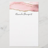 Roze Blush Agate met Gold Ribbon Elegant Briefpapier (Voorkant)