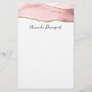 Roze Blush Agate met Gold Ribbon Elegant Briefpapier