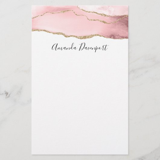 Roze Blush Agate met Gold Ribbon Elegant Briefpapier (Voorkant)