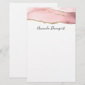Roze Blush Agate met Gold Ribbon Elegant Briefpapier (Voorkant / Achterkant)