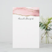 Roze Blush Agate met Gold Ribbon Elegant Briefpapier (Staand voorkant)