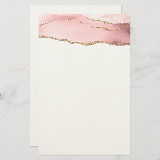 Roze Blush Agate met Gold Ribbon Elegant Briefpapier (Voorkant / Achterkant)
