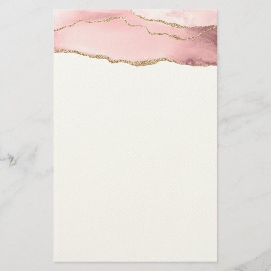 Roze Blush Agate met Gold Ribbon Elegant Briefpapier (Voorkant)
