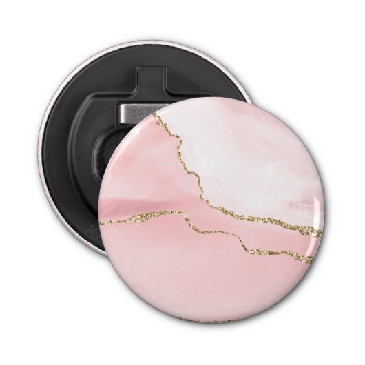 Roze Blush Agate met Gold Ribbon Elegant Button Flesopener (Voorkant)