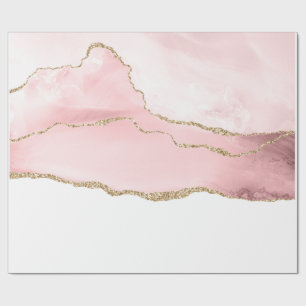 Roze Blush Agate met Gold Ribbon Elegant Cadeaupapier