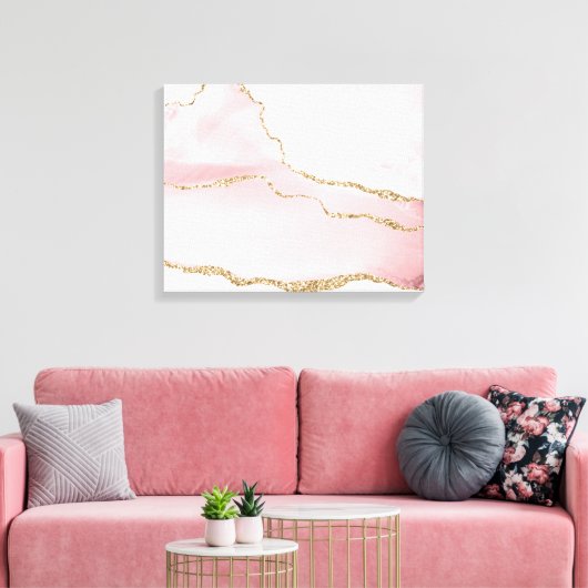 Roze Blush Agate met Gold Ribbon Elegant Canvas Afdruk (Insitu (Woonkamer))