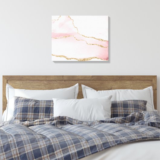 Roze Blush Agate met Gold Ribbon Elegant Canvas Afdruk (Insitu (Slaapkamer))