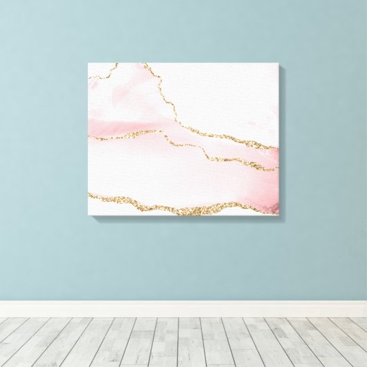 Roze Blush Agate met Gold Ribbon Elegant Canvas Afdruk (Insitu (Houten vloer))