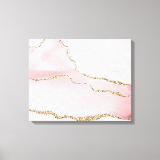 Roze Blush Agate met Gold Ribbon Elegant Canvas Afdruk (Voorkant)