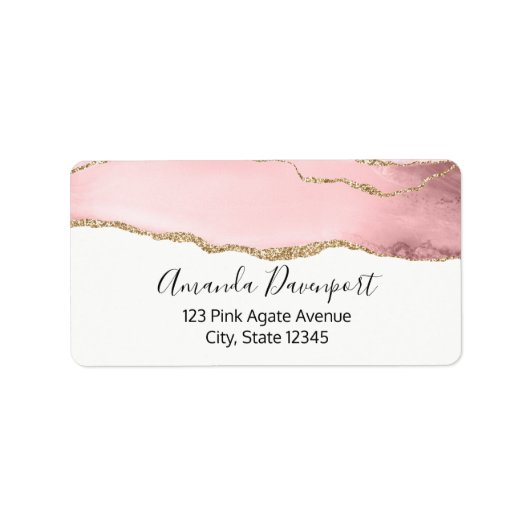 Roze Blush Agate met Gold Ribbon Elegant Etiket (Voorkant)