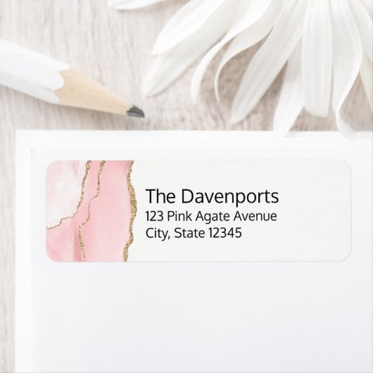 Roze Blush Agate met Gold Ribbon Elegant Etiket (Insitu)