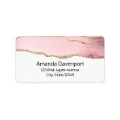 Roze Blush Agate met Gold Ribbon Elegant Etiket (Voorkant)