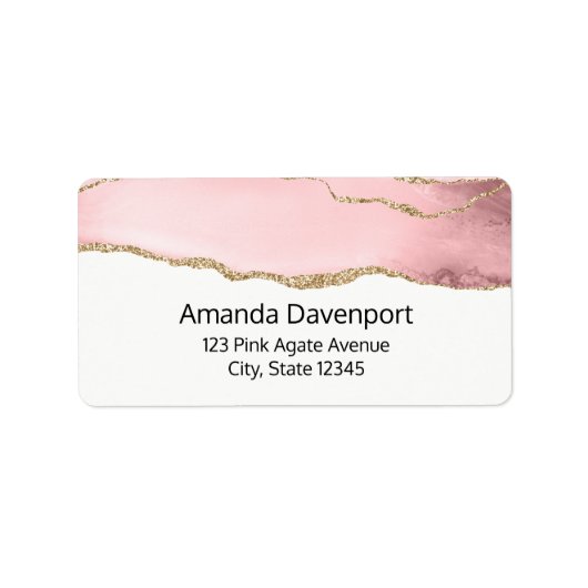 Roze Blush Agate met Gold Ribbon Elegant Etiket (Voorkant)