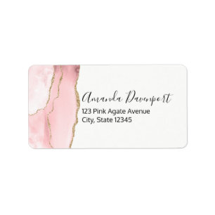 Roze Blush Agate met Gold Ribbon Elegant Etiket
