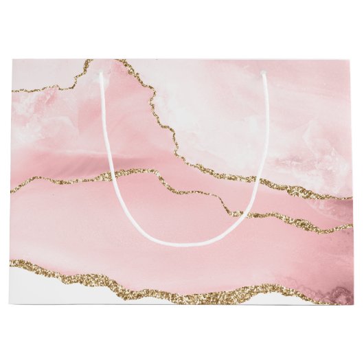 Roze Blush Agate met Gold Ribbon Elegant Groot Cadeauzakje (Voorkant)
