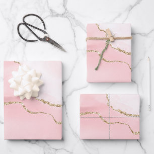 Roze Blush Agate met Gold Ribbon Elegant Inpakpapier Vel