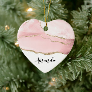 Roze Blush Agate met Gold Ribbon Elegant Keramisch Ornament