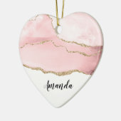 Roze Blush Agate met Gold Ribbon Elegant Keramisch Ornament (Links)