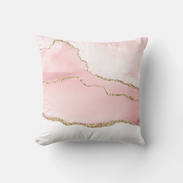 Roze Blush Agate met Gold Ribbon Elegant Kussen (Voorkant)