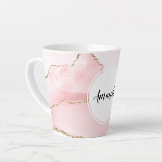 Roze Blush Agate met Gold Ribbon Elegant Latte Mok (Linkerhoek)