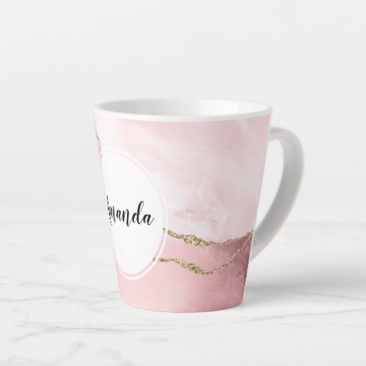Roze Blush Agate met Gold Ribbon Elegant Latte Mok (Rechterhoek)