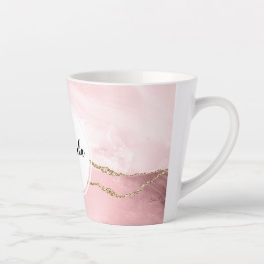 Roze Blush Agate met Gold Ribbon Elegant Latte Mok (Rechts)