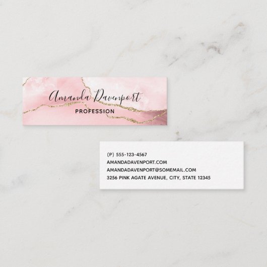 Roze Blush Agate met Gold Ribbon Elegant Mini Visitekaartje (Voorkant / Achterkant)