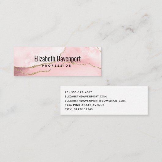 Roze Blush Agate met Gold Ribbon Elegant Mini Visitekaartje (Voorkant / Achterkant)