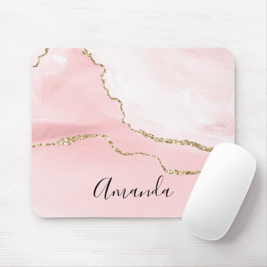 Roze Blush Agate met Gold Ribbon Elegant Muismat (Met muis)