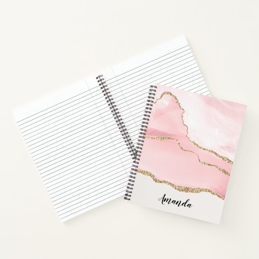 Roze Blush Agate met Gold Ribbon Elegant Notitieboek (Binnen)