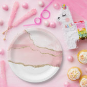 Roze Blush Agate met Gold Ribbon Elegant Papieren Bordje (Feest)