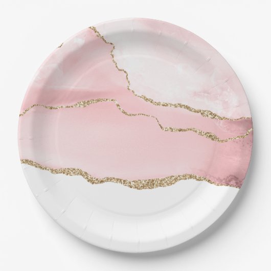 Roze Blush Agate met Gold Ribbon Elegant Papieren Bordje (Voorkant)