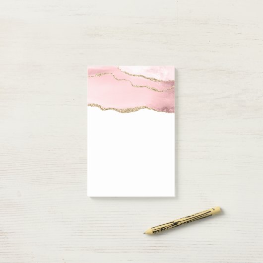 Roze Blush Agate met Gold Ribbon Elegant Post-it® Notes (Op bureau)