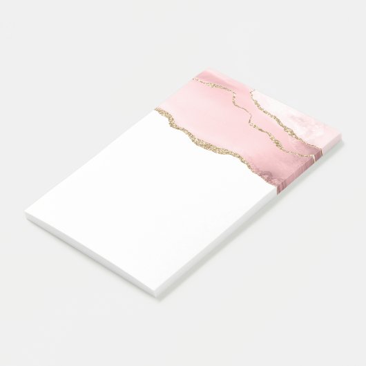 Roze Blush Agate met Gold Ribbon Elegant Post-it® Notes (Schuin)