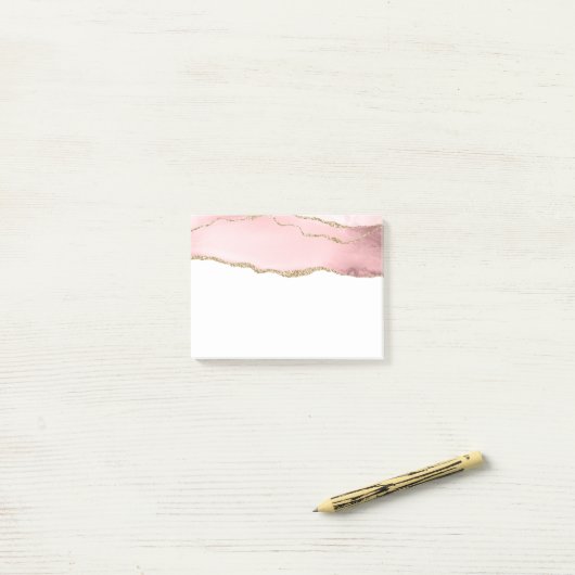 Roze Blush Agate met Gold Ribbon Elegant Post-it® Notes (Op bureau)