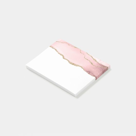 Roze Blush Agate met Gold Ribbon Elegant Post-it® Notes (Schuin)