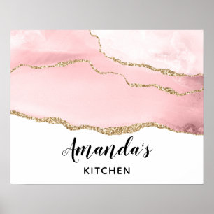 Roze Blush Agate met Gold Ribbon Elegant Poster