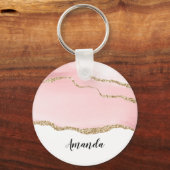 Roze Blush Agate met Gold Ribbon Elegant Sleutelhanger (Voorkant)