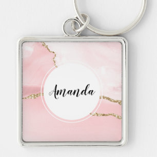 Roze Blush Agate met Gold Ribbon Elegant Sleutelhanger