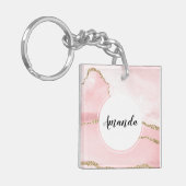 Roze Blush Agate met Gold Ribbon Elegant Sleutelhanger (Voorkant Links)