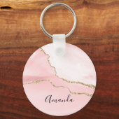 Roze Blush Agate met Gold Ribbon Elegant Sleutelhanger (Voorkant)